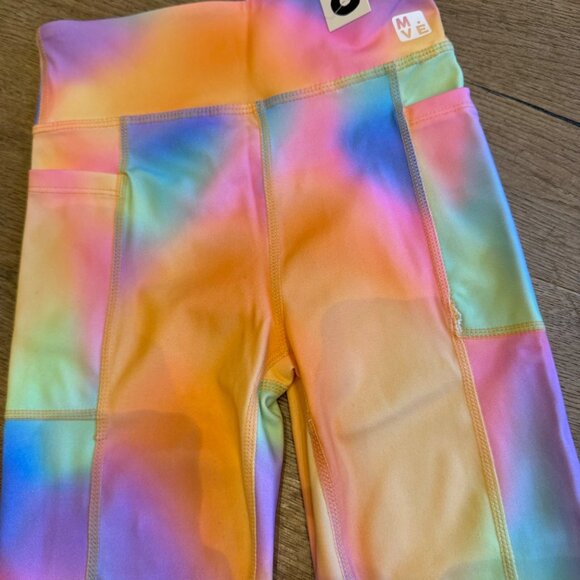 Girls Kids Size 8 Rainbow Tie-Dye Leggings With Pockets MOVE Brand Comfortable - Picture 5 of 6